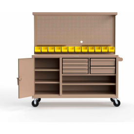Extreme Duty Mobile Workbench with Pegboard, 3 Shelve 72"W x 30"D x 36"H, Beige