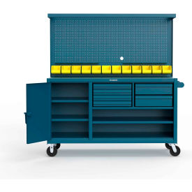 Extreme Duty Mobile Workbench with Pegboard, 3 Shelves, 72"W x 30"D x 36"H, Blue