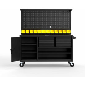 Extreme Duty Mobile Workbench with Pegboard, 3 Shelves, 72"W x 30"D x 36"H, Black