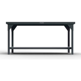 Extreme Duty Stationary Shop Table w/Shelf, Steel, 120"W x 30"D x 34"H, Dark Gray