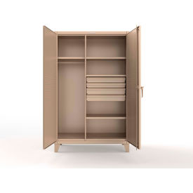 Extreme Duty Uniform Cabinet w/ Pegboard, 4 Shelves, 48"W x 24"D x 78"H, Beige