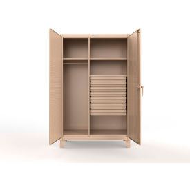 Extreme Duty Uniform Cabinet w/ Pegboard, 3 Shelves, 48"W x 24"D x 78"H, Beige