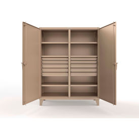 Double Shift Storage Cabinet with 10 Drawers, 12 GA, 60" W x 24" D x 78" H, Beige