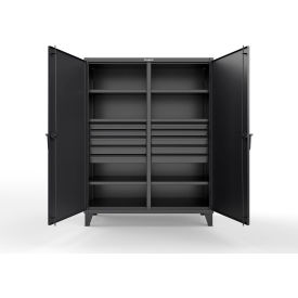 Double Shift Storage Cabinet with 10 Drawers, 12 GA, 60" W x 24" D x 78" H, Black