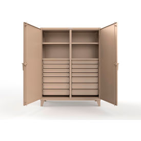 Double Shift Storage Cabinet with 14 Drawers, 12 GA, 60" W x 24" D x 78" H, Beige