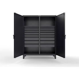 Double Shift Storage Cabinet with 16 Drawers, 12 GA, 60" W x 24" D x 78" H, Black