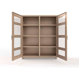 Double Shift Clear View Cabinet with 6 Shelves, 14 GA, 60" W x 24" D x 75" H, Beige