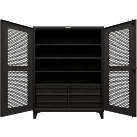 HD Stationary Ventilated Cabinet w/4 Shelves, 6 Drawers, 60"W x 24"D x 78"H, Black