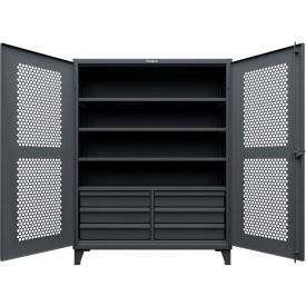 HD Ventilated Cabinet w/4 Shelves, 6 Drawers, 60"W x 24"D x 78"H, Dark Gray