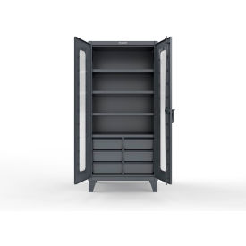 Clear View Cabinet w/6 Half-Width Drawers, 4 Shelves, 36"W x 24"D x 78"H, Dark Gray