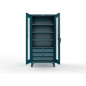 Clear View Cabinet w/ 6 Half-Width Drawers, 4 Shelves, 36"W x 24"D x 78"H, Blue