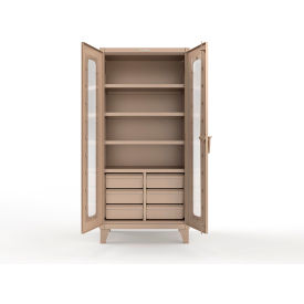Clear View Cabinet w/ 6 Half-Width Drawers, 4 Shelves, 36"W x 24"D x 78"H, Beige