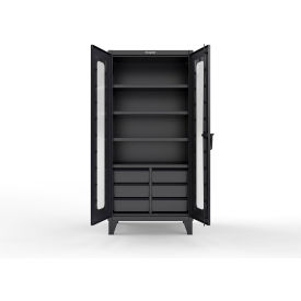 Clear View Cabinet w/ 6 Half-Width Drawers, 4 Shelves, 36"W x 24"D x 78"H, Black