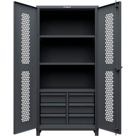 HD Stationary Ventilated Cabinet w/3 Shelves, 6 Drawers, 36"Wx24"Dx75"H, Dark Gray