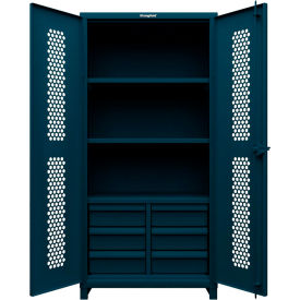 HD Stationary Ventilated Cabinet w/3 Shelves & 6 Drawers, 36"W x 24"D x 75"H, Blue