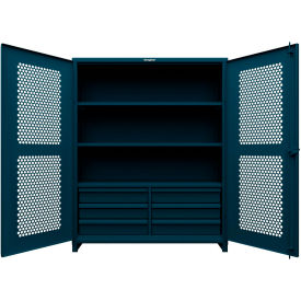 HD Stationary Ventilated Cabinet w/3 Shelves & 6 Drawers, 60"W x 24"D x 75"H, Blue