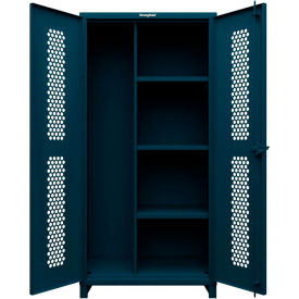 Strong Hold HD Stationary Ventilated Cabinet, 3 Shelves, 36"W x 24"D x 75"H, Blue