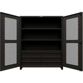 HD Stationary Ventilated Cabinet w/3 Shelves, 6 Drawers, 60"Wx24"Dx75"H, Black