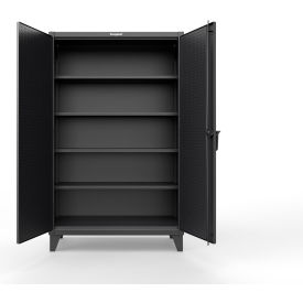 Strong Hold® Extreme Duty Cabinet with Pegboard Doors & 4 Shelves, 48"W x 24"D x 78"H, Black