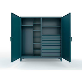 Double Shift Uniform Cabinet with 7 Drawers, 12 GA, 72" W x 24" D x 78" H, Blue