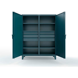 Double Shift Storage Cabinet with 6 Drawers, 12 GA, 60" W x 24" D x 78" H, Blue
