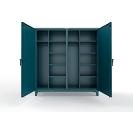 Double Shift Uniform Cabinet with 10 Shelves, 12 GA, 72" W x 24" D x 78" H, Blue