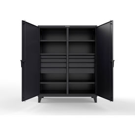 Double Shift Storage Cabinet with 8 Drawers, 12 GA, 60" W x 24" D x 78" H, Black