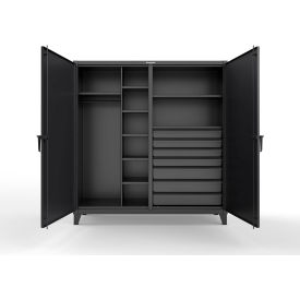 Double Shift Uniform Cabinet with 7 Drawers, 12 GA, 72" W x 24" D x 78" H, Black