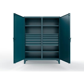 Double Shift Storage Cabinet with 10 Drawers, 12 GA, 60" W x 24" D x 78" H, Blue