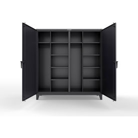 Double Shift Uniform Cabinet with 10 Shelves, 12 GA, 72" W x 24" D x 78" H, Black