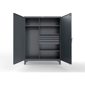 Extra Heavy Duty Uniform Cabinet w/4 Drawer, 3 Shelves, 60"W x 24"D x 78"H, Gray