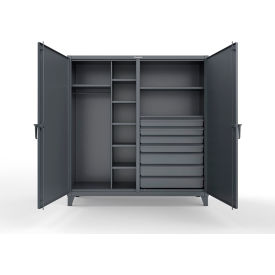 Double Shift Uniform Cabinet with 7 Drawers, 72" W x 24" D x 78" H, Dark Gray