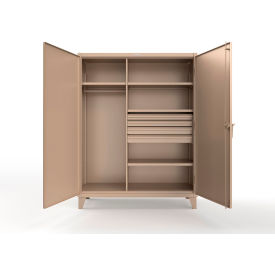 Extra Heavy Duty Uniform Cabinet w/4 Drawer, 3 Shelves, 60"W x 24"D x 78"H, White