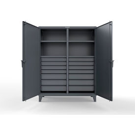 Double Shift Storage Cabinet with 14 Drawers, 60" W x 24" D x 78" H, Dark Gray