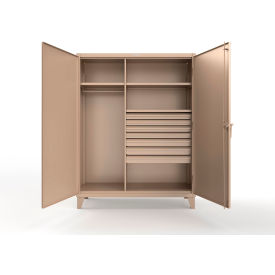 Extra Heavy Duty Uniform Cabinet w/7 Drawer, 3 Shelves, 60"W x 24"D x 78"H, White