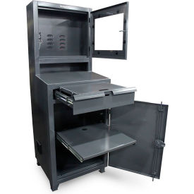Flat Screen Computer Cabinet w/ Retractable Keyboard, 26"W x 24"D x 72"H, Dark Gray