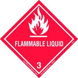 "Flammable Liquid" Paper Label, 4"L x 4"W, Red/White, Roll of 100