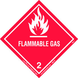 "Flammable Gas" Paper Label, 4"L x 4"W, Red/White, Roll of 100