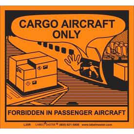 "Cargo Aircraft Only" Paper Label, 4-5/16"L x 4-3/4"W, Orange/Black, Roll of 100