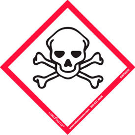 GHS Label, Skull & Crossbones, 4"W x 4"L, PVC-Free Film, Pack of 50