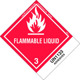 "Flammable Liquid, UN1133 Adhesives" Label, Red/White, Roll of 500