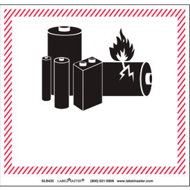 Lithium Battery Handling Mark, 4-5/16"L x 4-3/4"W, Black/Red/White, Roll of 500
