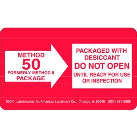 Labels with "Method 50..." Print, 2-1/2"L x 1-1/2"W, Red/White, Roll of 1000