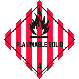 Flammable Solid Paper Label, 4"L x 4"W, Red/White/Black, Roll of 500