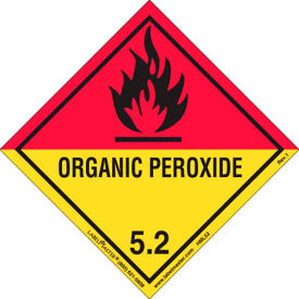 Organic Peroxide Paper Label, 4"L x 4"W, Red/Yellow/Black, Roll of 500