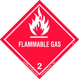 "Flammable Gas" Paper Label, 4"L x 4"W, Red/White, Roll of 500