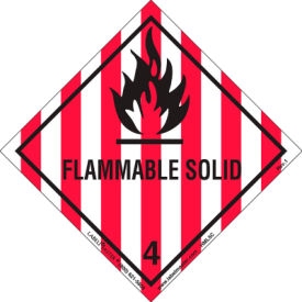 Flammable Solid Paper Label, 4"L x 4"W, Black/Red/White, Roll of 100