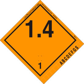 Explosive "1.4" International Vinyl Label, 4"L x 4"W, Black/Orange, Roll of 500