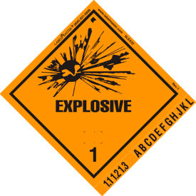 Explosive "1" International Vinyl Label, 4"L x 4"W, Black/Orange, Roll of 500