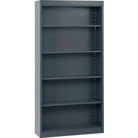 All-Welded Stationary Bookcase, 36"W x 12"D x 72"H, Charcoal